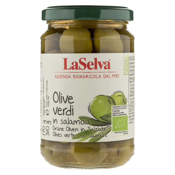 LaSelva Økologiske grønne oliven i saltlage