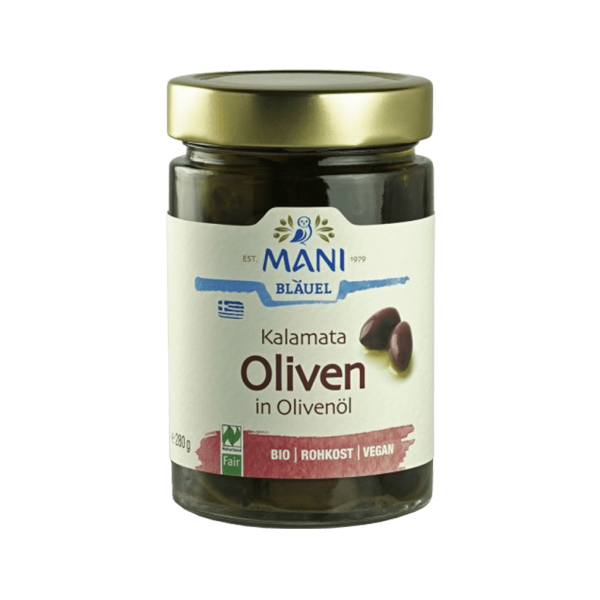 Mani Økologiske Kalamata-oliven i olivenolie