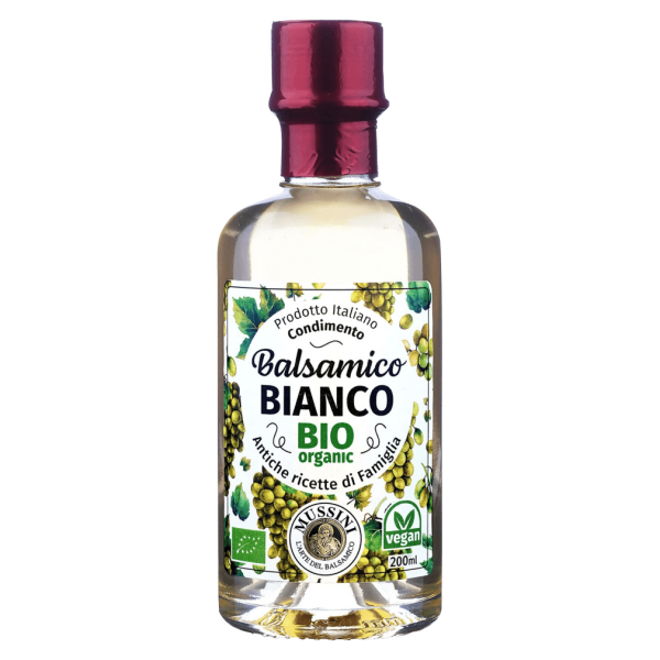 Mussini Økologisk Balsamico Bianco Condimento bedst før 31.12.2023