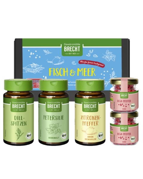 Gewürzmühle Brecht Øko gaveæske fisk &amp; hav, 4 krydderier