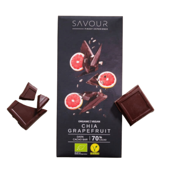 SAVOUR Økologisk mørk chokolade, chia &amp; grapefrugt