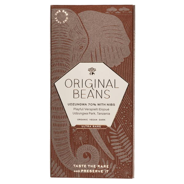 Original Beans Økologisk Cru Udzungwa med Nibs 70% Mørk chokolade, 70 g