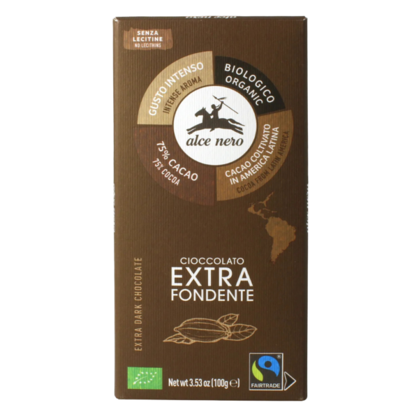 Alce Nero Økologisk mørk chokolade 75 % kakao, 100g