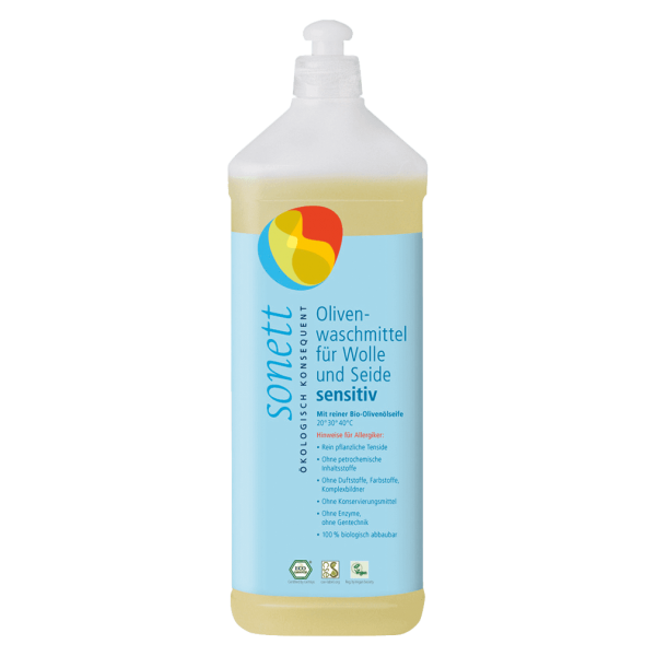 Sonett Olivenopvaskemiddel til uld- og silkefølsomme, 1 liter