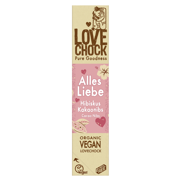 LOVECHOCK Økologisk kærlighed Hibiscus Kakaonibs Chokolade Bar