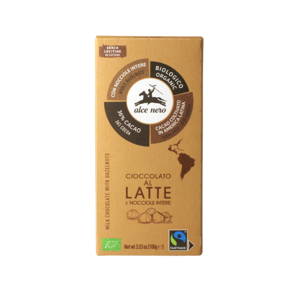 Alce Nero Bio Milchschokolade mit Haselnüssen Fairtrade