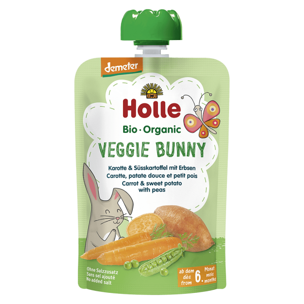 Holle Økologisk Veggie Bunny, gulerod, sød kartoffel, ærter