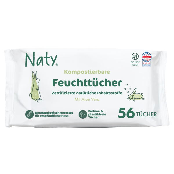 Naty  Vådeservietter sensitiv aloe vera, 56 stk