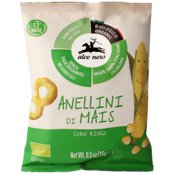 Alce Nero Økologiske majsringe uden salt, 20g