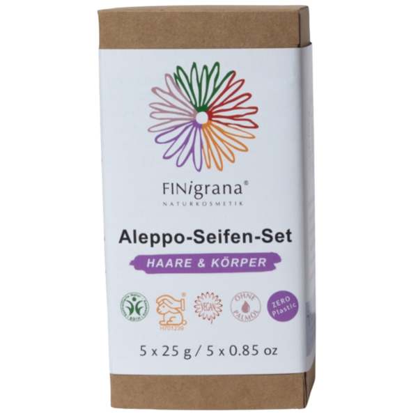 Finigrana Aleppo Gästeseifen Set "Haare &amp; Körper" 5 x 25g