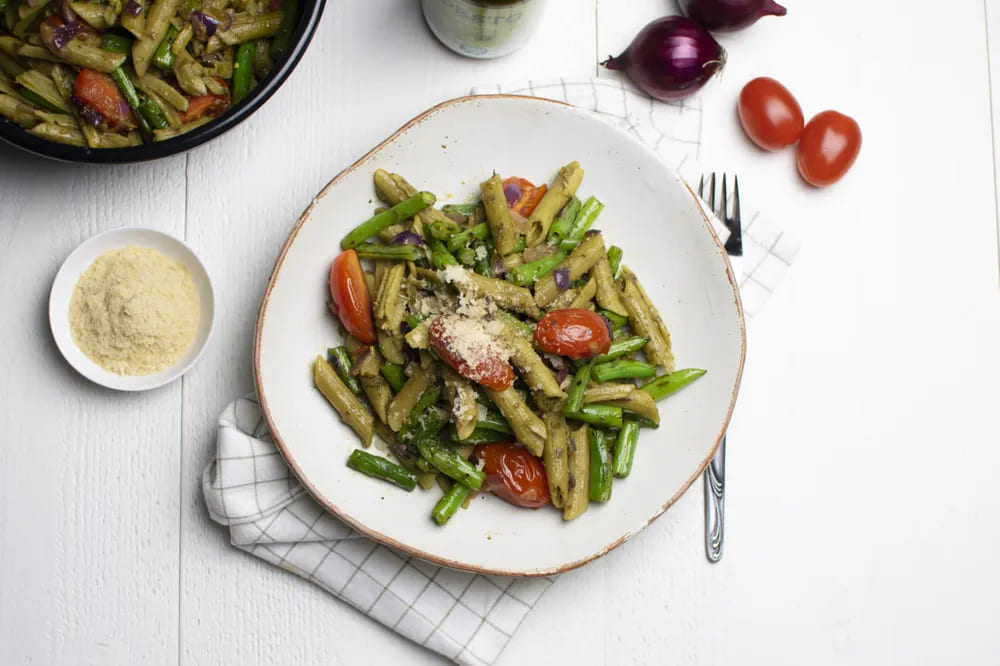 Pasta mit Pesto und grünen Bohnen