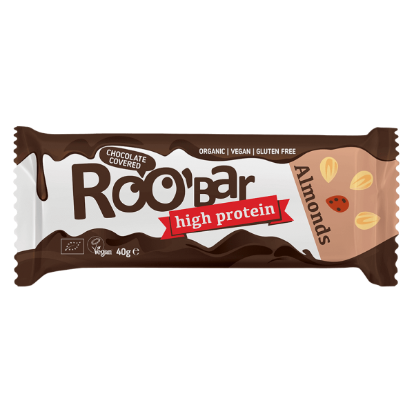 Roobar Økologisk proteinbar med mandler, overtrukket med chokolade