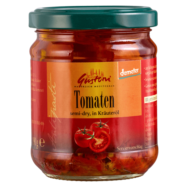 Gustoni Økologiske halvtørrede tomater i urteolie