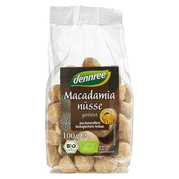 dennree Økologiske macadamianødder, ristede, med honning
