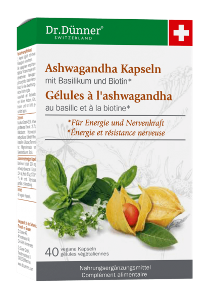 Dr.Dünner PhytoWorld Ashwagandha, Basilikum, Biotin kapsler, 40 stk.