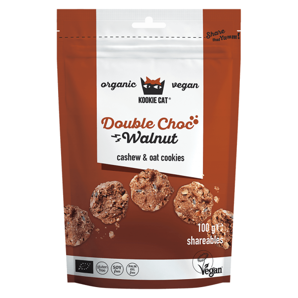 Kookie Cat Økologiske dobbelt choko-valnødde-minikiksager