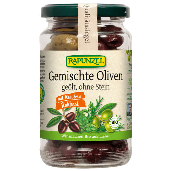 Rapunzel Bio Oliven gemischt mit Kräutern, ohne Stein geölt