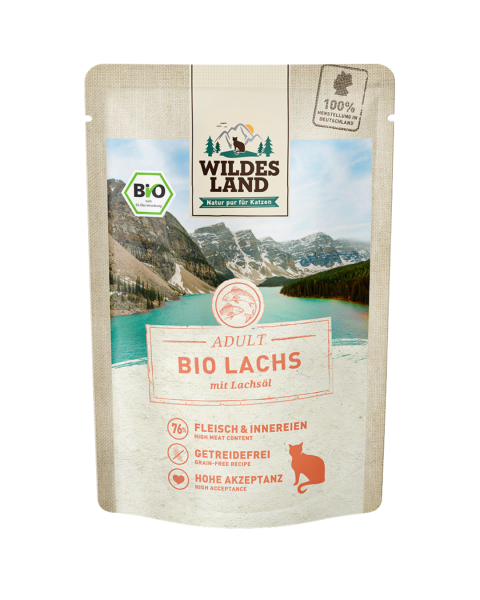 Wildes Land Bio Katzen Nassfutter Lachs, 85 g Beutel