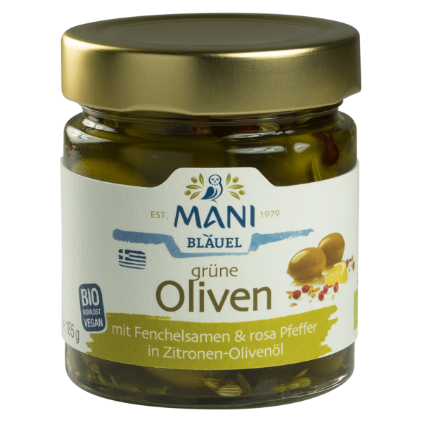 Mani Økologiske grønne oliven med fennikel