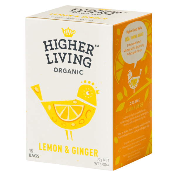 Higher Living Økologisk citron og ingefær, 15Btl