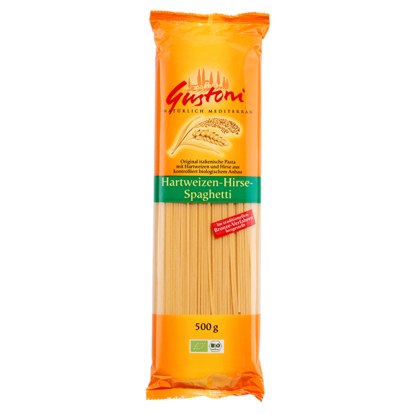 Gustoni Spaghetti af økologisk hård hvede og hirse 500g