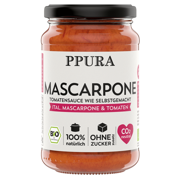 PPura Økologisk Sugo Mascarpone, Ital. Mascarpone, tomater, 340 gr. glas