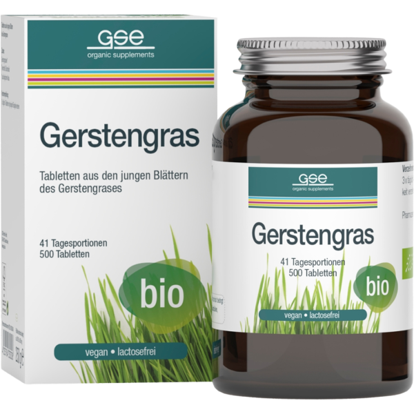 GSE Økologiske Bygræs tabletter af unge blade, brunt glas
