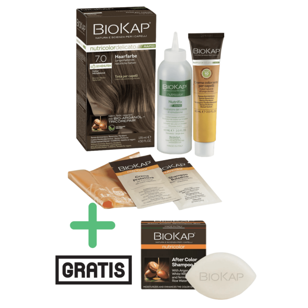 BioKap Hårfarve natur mellemblond 7.0 + gratis shampoo, 135 ml