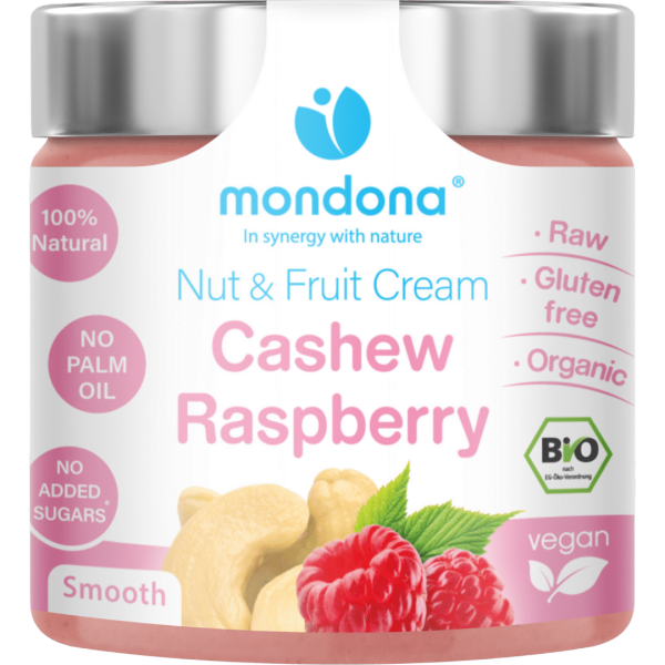 mondona Bio Cashewmus mit getrockneten Himbeeren