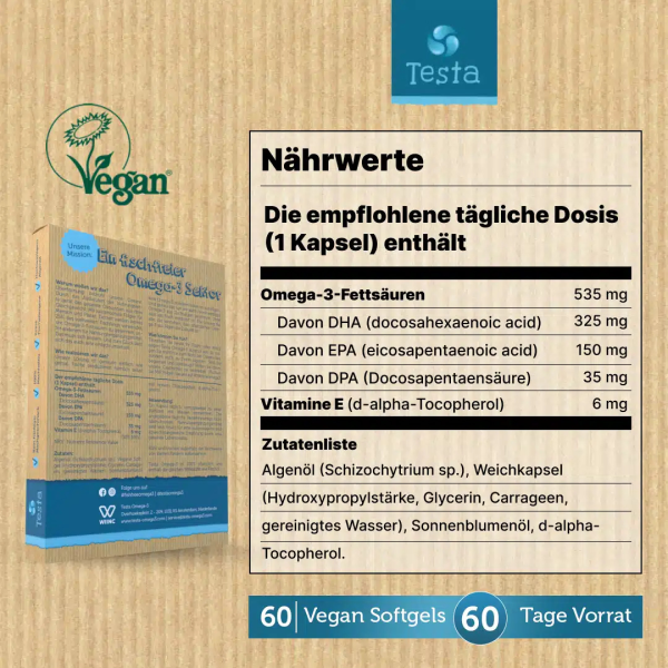 Kapsler med algeolie Omega-3 DHA + EPA