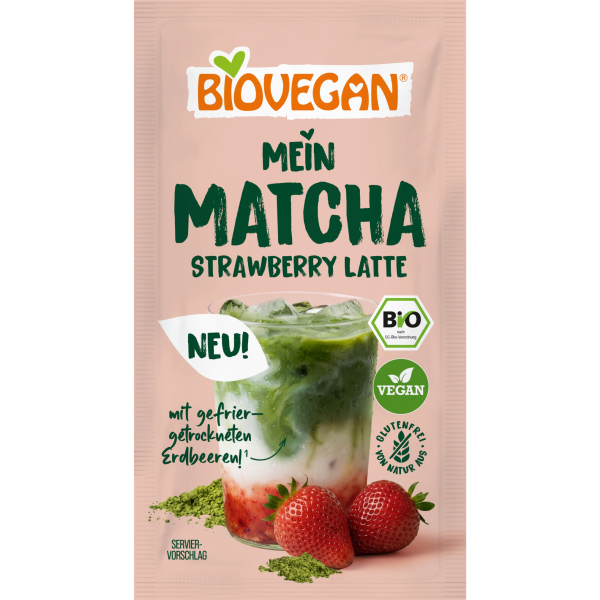 Biovegan Økologisk matcha strawberry latte-pulver med jordbær og kokosmælk