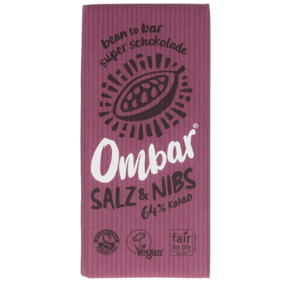 Ombar Bio Raw Salt &amp; Nibs Schokolade 70g MHD 30.08.2025