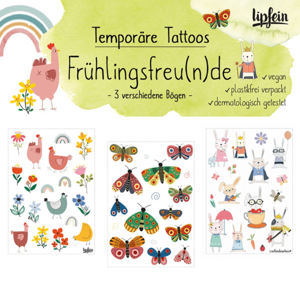 Lipfein Midlertidige selvklæbende tatoveringer Frühlingsfreu(n)de