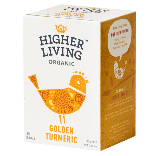 Higher Living Økologisk Golden Turmeric, 15Btl bedst før 05.02.2024