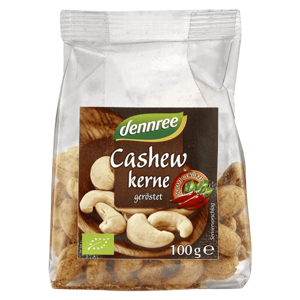 dennree Økologiske cashewnødder, ristede og krydrede