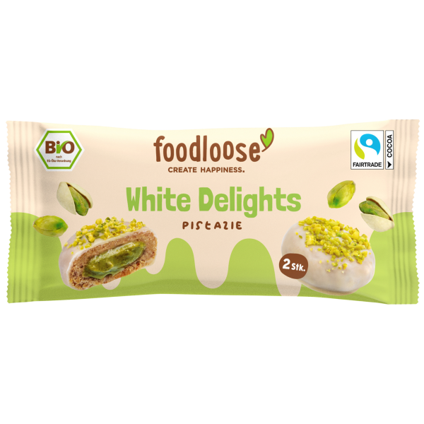 foodloose Økologiske dadelkugler White Delights Pistacie, 40 g