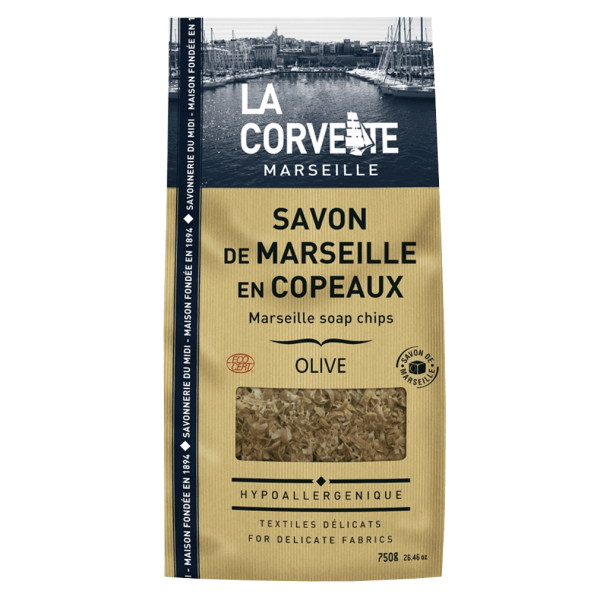 La Corvette Savon de Marseille olivenflager i en pose, 750g