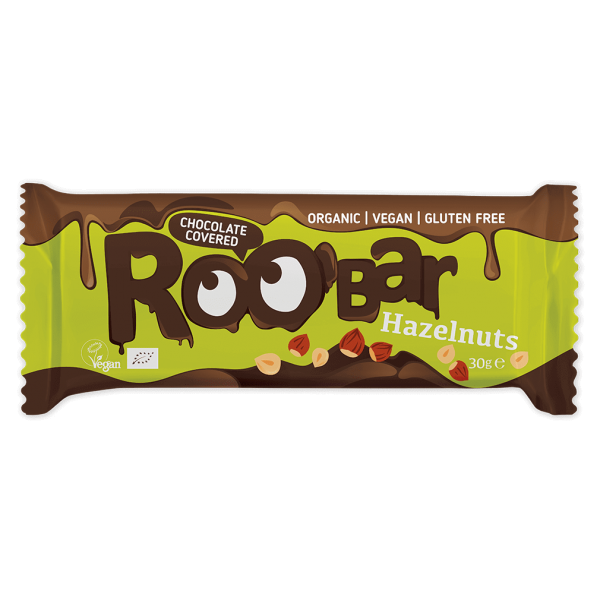 Roobar Økologisk hasselnøddebar overtrukket med chokolade