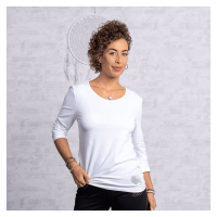 Spirit of Om Skjorte sølv garn 3/4 ærme 3/4 ærme rund hals hvid Spirit of Om Skjorte sølv garn 3/4 ærme 3/4 ærme rund hals hvid