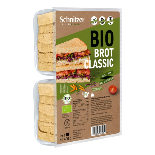 Schnitzer Økologisk glutenfrit brød Classic, skiveskåret, 400 g