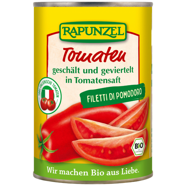 Rapunzel Bio Tomaten geschält und geviertelt in der Dose