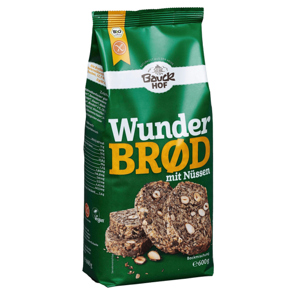 Bauckhof  Økologisk Wunderbrød med nødder, glutenfri, 600g