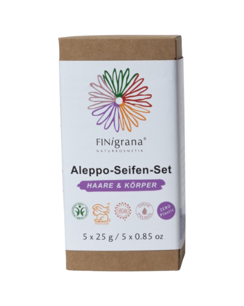 Finigrana Aleppo Gästeseifen Set "Haare &amp; Körper" 5 x 25g