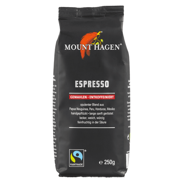 Mount Hagen Økologisk espresso, malet, koffeinfri, 250g