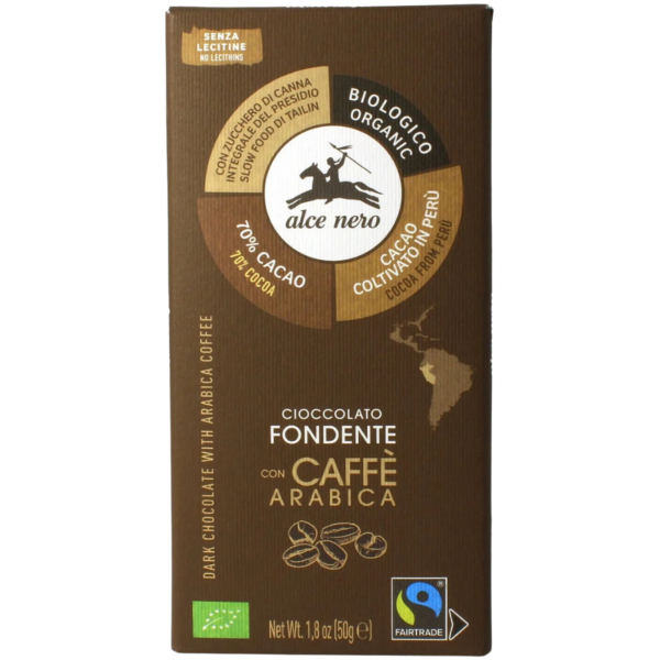 Alce Nero Økologisk mørk chokolade 70 % med kaffe, 50 g