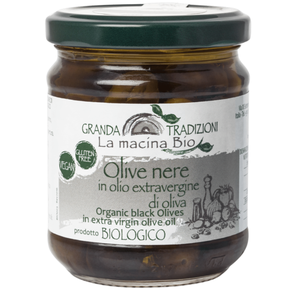 Granda Traditioni Bio Schwarze Oliven im Ganzen in nativem Olivenöl extra