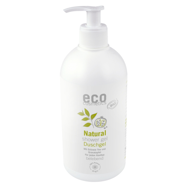 Eco Cosmetics Showergel med grøn te og granatæble, genopfyldningsflaske, 500 ml