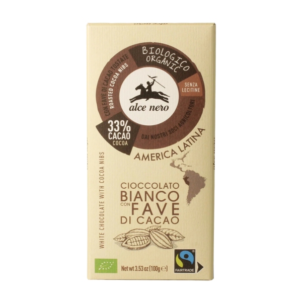 Alce Nero Bio Weiße Schokolade mit Kakaonibs Fairtrade